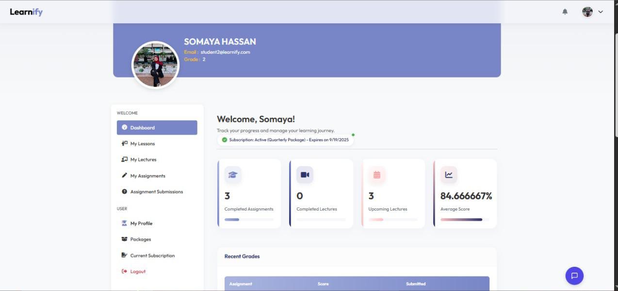 Learnify LMS dashboard